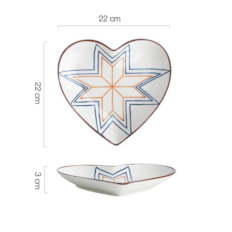 Hand Painted Bakeware Heart Shaped Plate Square Dumpling Plate $19.50 Dana Fashion style: F Size: 9inches Dana's Kitchen Product information: Ceramic plate Material: Porcelain Style: Chinese Shape: Irregular shape Microwave: available Surface technology:
