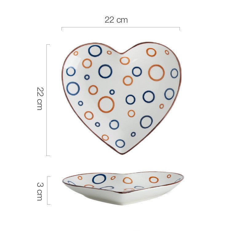 Hand Painted Bakeware Heart Shaped Plate Square Dumpling Plate $19.50 Dana Fashion style: H Size: 9inches Dana's Kitchen Product information: Ceramic plate Material: Porcelain Style: Chinese Shape: Irregular shape Microwave: available Surface technology: