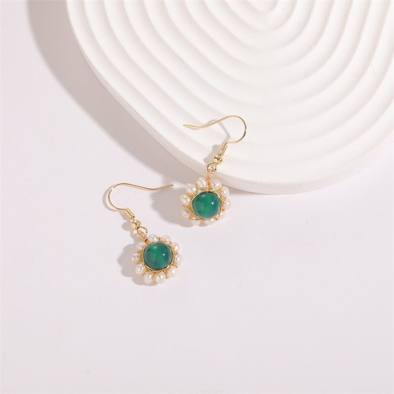 Hand-wound Water Pearl Earrings Natural Stone Emerald Green $29.19 Dana Fashion Color: Green Women's Accessories Product information: Material: Copper Style: S925 Silver Pearl/3m Shape: Geometric Style classification: fashion commuter Applicable people: w