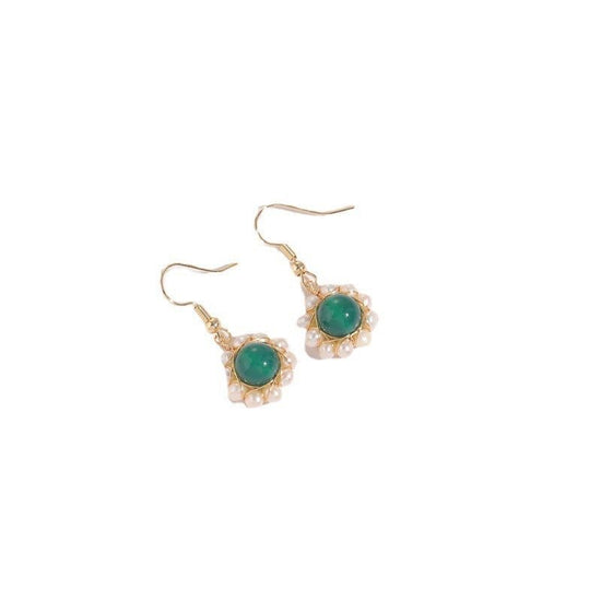 Hand-wound Water Pearl Earrings Natural Stone Emerald Green $29.19 Dana Fashion Color: Green Women's Accessories Product information: Material: Copper Style: S925 Silver Pearl/3m Shape: Geometric Style classification: fashion commuter Applicable people: w
