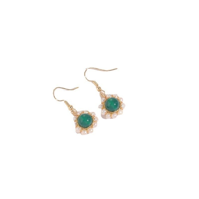 Hand-wound Water Pearl Earrings Natural Stone Emerald Green $29.19 Dana Fashion Color: Green Women's Accessories Product information: Material: Copper Style: S925 Silver Pearl/3m Shape: Geometric Style classification: fashion commuter Applicable people: w