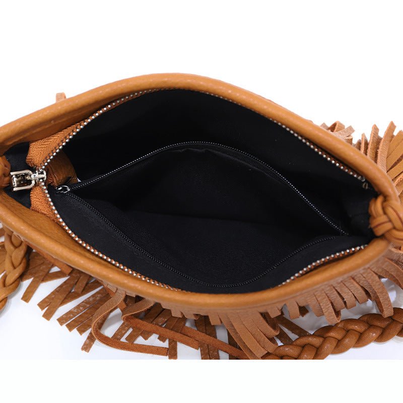 Hand-woven Tassel Bag Shoulder Crossbody Bag $54.93 Dana Fashion Color: Beige Women's Bags Product information: Lining texture: polyester cotton Pattern: solid color Color: khaki, black, brown, gray, beige Processing Method: soft surface Outer bag type: S
