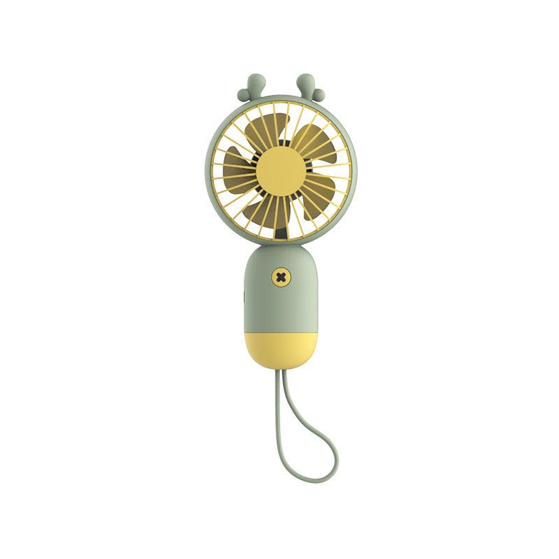 Handheld portable mini fan $38.12 Dana Fashion Color: Green Toys & Hobbies Product name: cute hand-held fan Rated voltage: 3.7V Rated power: 1.5W Battery capacity: 500mAh Material: ABS + silicone Charging time: 2 hours Working time: 2.5-4 hours (depending