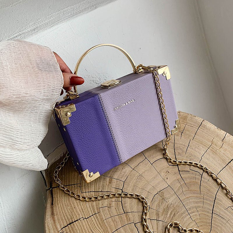 Handle Box Design Ladies Party Clutch Bag Purses $34.93 Dana Fashion Color: Purple Women's Bags Material : PU-artificial leather Size : Length 7.48 in/19cm Width 1.97 in/5cm Height 4.72 in/12cm Weight: 0.47kg with a long chain