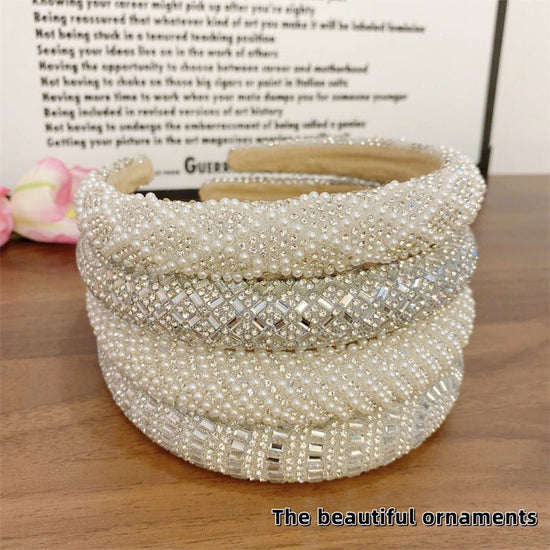 Heavy Industry Light Luxury New High-grade High-definition Pearl Headband $20.00 Dana Fashion Color: Grid Pearl Women's Accessories Product information: Processing process: manual Color: straight terms, twill rhinestone style, twill Pearl style, rhineston
