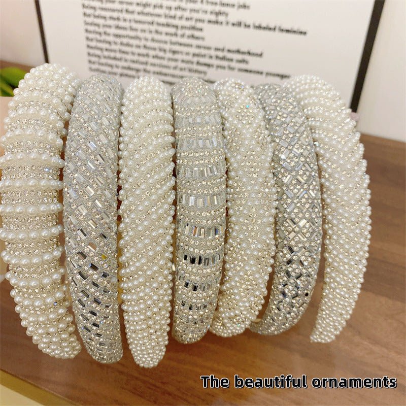 Heavy Industry Light Luxury New High-grade High-definition Pearl Headband $20.00 Dana Fashion Color: Grid Pearl Women's Accessories Product information: Processing process: manual Color: straight terms, twill rhinestone style, twill Pearl style, rhineston