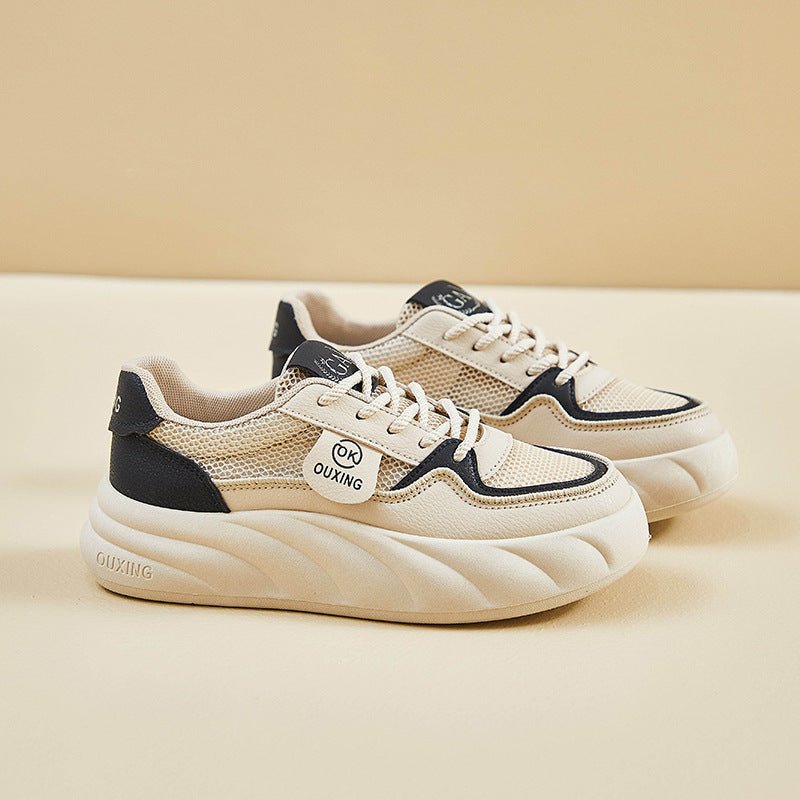 Height Increasing Breathable Sports Board Female $38.98 Dana Fashion Color: Black Card Size: 35 Women's shoes Product information: Lining material: Mesh Color: beige khaki, beige red, beige black, black card, khaki Upper height: low top Heel height: mid h