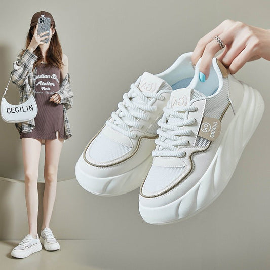 Height Increasing Breathable Sports Board Female $38.98 Dana Fashion Color: Beige Black Size: 35 Women's shoes Product information: Lining material: Mesh Color: beige khaki, beige red, beige black, black card, khaki Upper height: low top Heel height: mid