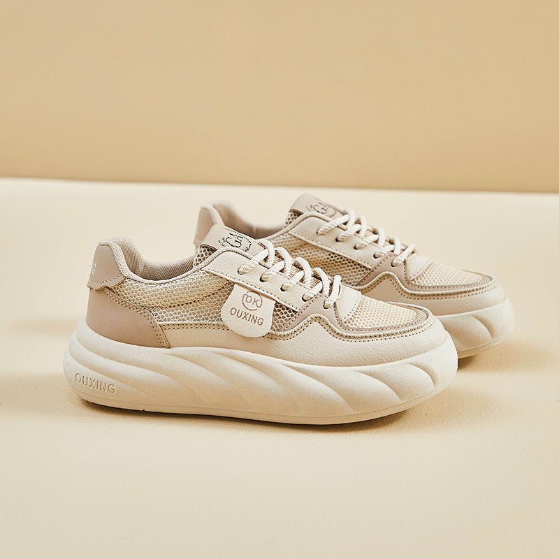 Height Increasing Breathable Sports Board Female $38.98 Dana Fashion Color: Khaki Size: 35 Women's shoes Product information: Lining material: Mesh Color: beige khaki, beige red, beige black, black card, khaki Upper height: low top Heel height: mid heel (