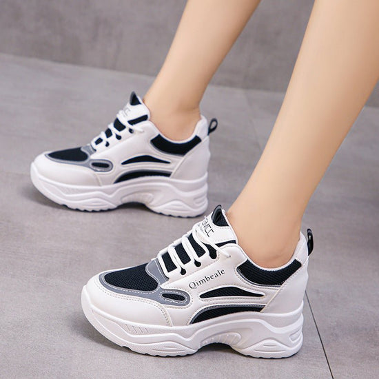Height Increasing Insole Dad Shoes Mesh Casual Sneakers Platform Running Tourism White Shoes $39.50 Dana Fashion Color: Black size: 35 Women's shoes Product information: Lining material: Mesh Color: white, black Upper height: low top Heel height: high hee