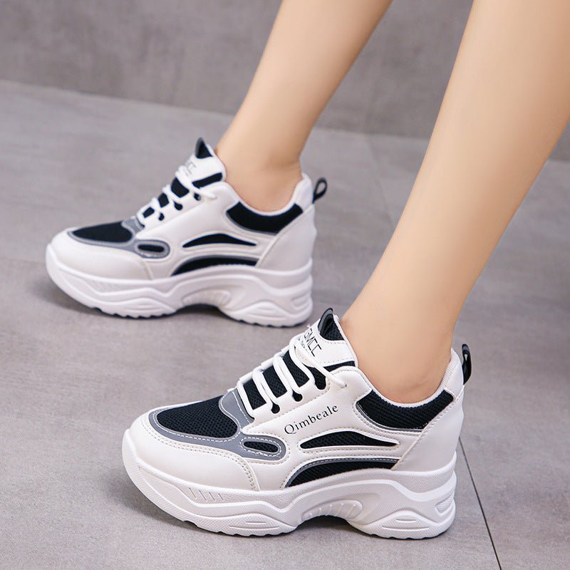 Height Increasing Insole Dad Shoes Mesh Casual Sneakers Platform Running Tourism White Shoes $39.50 Dana Fashion Color: Black size: 35 Women's shoes Product information: Lining material: Mesh Color: white, black Upper height: low top Heel height: high hee
