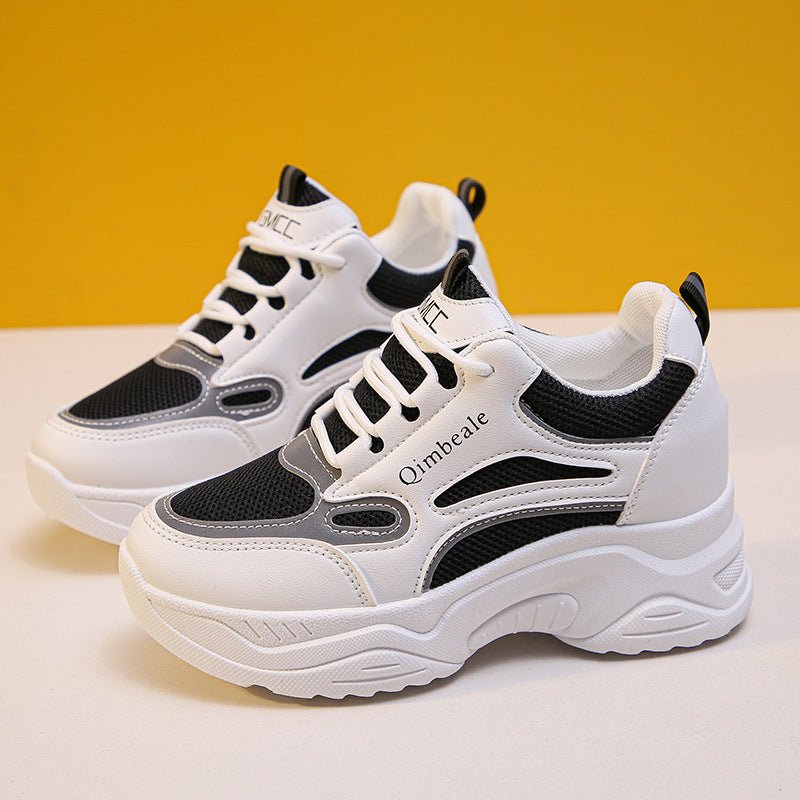 Height Increasing Insole Dad Shoes Mesh Casual Sneakers Platform Running Tourism White Shoes $39.50 Dana Fashion Color: Black size: 35 Women's shoes Product information: Lining material: Mesh Color: white, black Upper height: low top Heel height: high hee