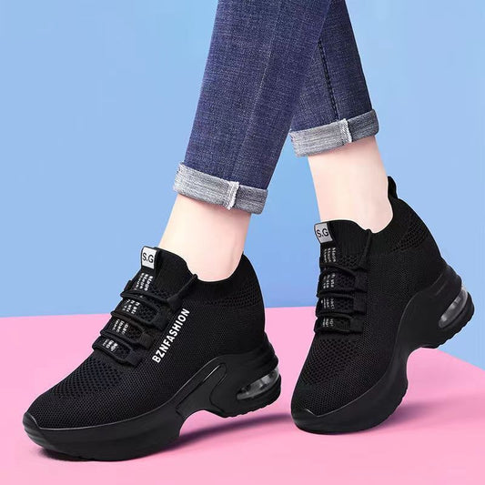 Height Increasing Insole Women's Fly Woven Mesh Sports Leisure Air Cushion Dad Shoes $29.50 Dana Fashion Color: Black And Red size: 35 Women's shoes Product information: Pattern: Letters Applicable sports: Universal Color: Black and red, black and white U