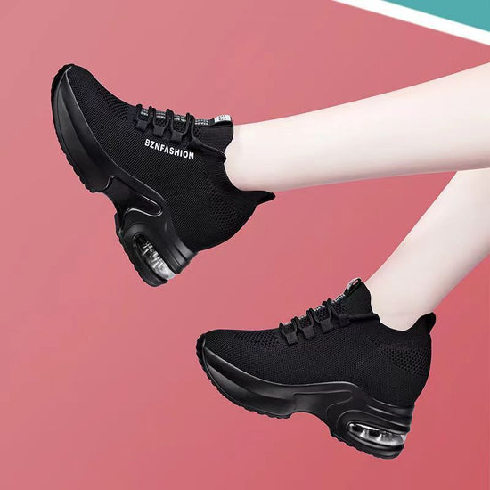 Height Increasing Insole Women's Fly Woven Mesh Sports Leisure Air Cushion Dad Shoes $29.50 Dana Fashion Color: Black And White size: 35 Women's shoes Product information: Pattern: Letters Applicable sports: Universal Color: Black and red, black and white