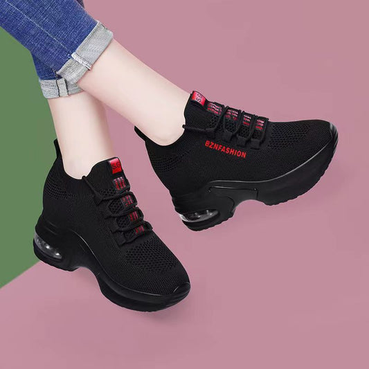 Height Increasing Insole Women's Fly Woven Mesh Sports Leisure Air Cushion Dad Shoes $29.50 Dana Fashion Color: Black And Red size: 35 Women's shoes Product information: Pattern: Letters Applicable sports: Universal Color: Black and red, black and white U