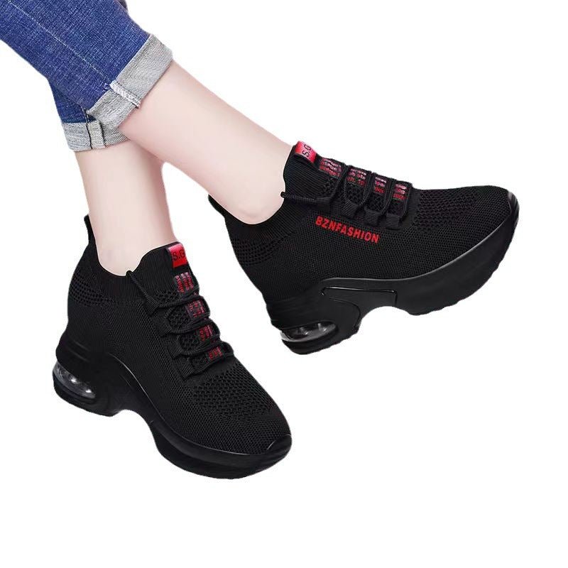 Height Increasing Insole Women's Fly Woven Mesh Sports Leisure Air Cushion Dad Shoes $29.50 Dana Fashion Color: Black And Red size: 35 Women's shoes Product information: Pattern: Letters Applicable sports: Universal Color: Black and red, black and white U