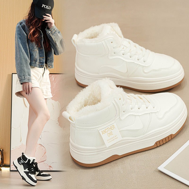 High Cotton-padded Shoes Fleece-lined Winter Women $42.15 Dana Fashion Color: Beige Size: 35 Women's shoes Product information: Color: beige, black Upper height: tall crown Heel height: flat heel Size: 35, 36, 37, 38, 39, 40 Sole material: rubber Shoe Upp
