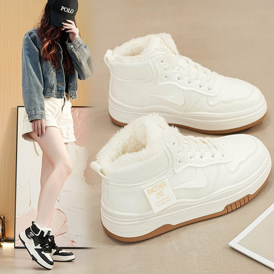High Cotton-padded Shoes Fleece-lined Winter Women $42.15 Dana Fashion Color: Beige Size: 35 Women's shoes Product information: Color: beige, black Upper height: tall crown Heel height: flat heel Size: 35, 36, 37, 38, 39, 40 Sole material: rubber Shoe Upp