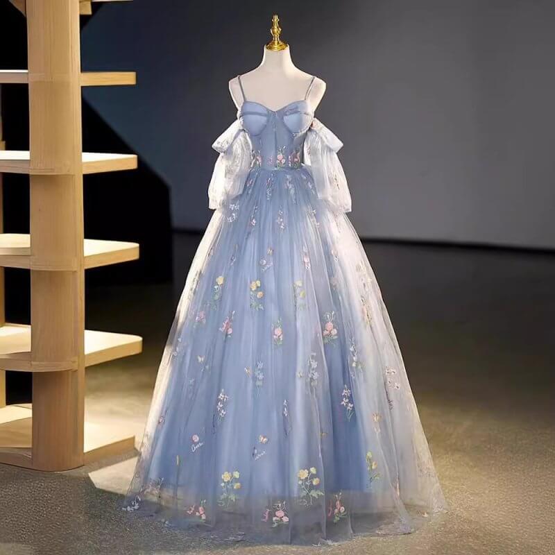 High-end Host Temperament Banquet Evening Dress $129.90 Dana Fashion Color: Gray Blue Size: L Women's clothing Product information: Color: gray blue Sleeve type: regular sleeve Main fabric composition: Polyester Fiber (polyester) Waist type: high waist Si