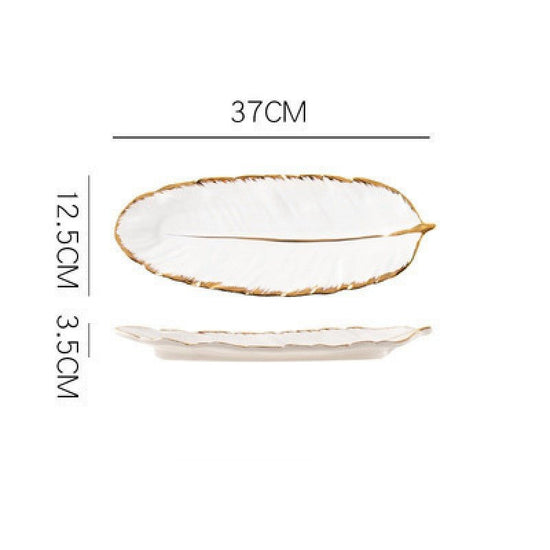 High-end Ideas For Household Ceramics, Dishes And Plates For Steaming Fish $42.71 Dana Fashion Color: Gold painted matte white Size: large Dana's Kitchen Product information: Material: Porcelain Surface technology: electroplating Ceramics: Porcelain patte