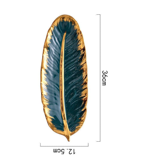 High-end Ideas For Household Ceramics, Dishes And Plates For Steaming Fish $42.71 Dana Fashion Color: Green feather tray Size: large Dana's Kitchen Product information: Material: Porcelain Surface technology: electroplating Ceramics: Porcelain pattern: pl