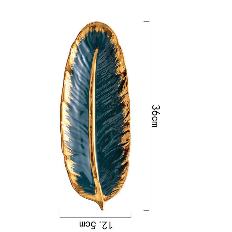 High-end Ideas For Household Ceramics, Dishes And Plates For Steaming Fish $42.71 Dana Fashion Color: Green feather tray Size: large Dana's Kitchen Product information: Material: Porcelain Surface technology: electroplating Ceramics: Porcelain pattern: pl
