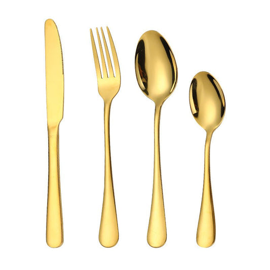 High-end tableware 24 piece set $90.50 Dana Fashion Color: Black Dana's Kitchen Material: stainless steel Features: one-piece molding / beautiful Category: table knife / fork / table spoon / tea spoon