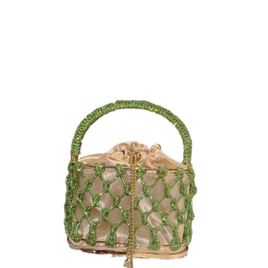 High-grade Heavy Hand-woven Shiny Rhinestone Strip Metal Birdcage Portable Basket $89.50 Dana Fashion Color: Green Women's Bags Product information: Lining texture: Nylon Color: silver, gold, black, green, colorful, light blue Material: Rhinestone Popular
