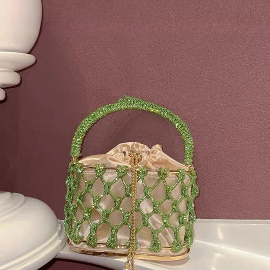 High-grade Heavy Hand-woven Shiny Rhinestone Strip Metal Birdcage Portable Basket $89.50 Dana Fashion Color: Black Women's Bags Product information: Lining texture: Nylon Color: silver, gold, black, green, colorful, light blue Material: Rhinestone Popular