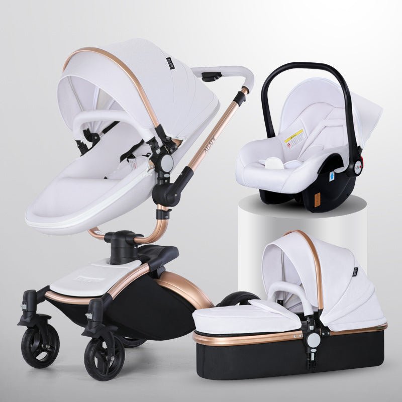 High Landscape Baby Stroller 360-degree Rotation 3-in-1 Basket Foldable $1427.10 Dana Fashion Color: Gold Pole White 3in1 Baby & Mother Product information: Product Category: High View Luxury Baby Cart Function: 360° rotation Material: Aluminum alloy Weig