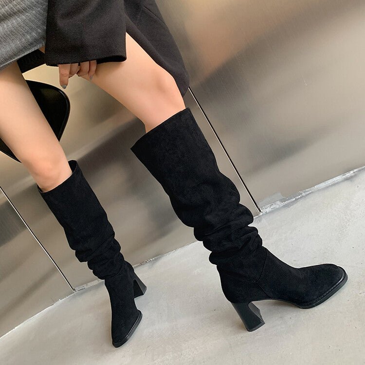 High Leg Boot High Heel Riding Boots Square Head Small Thick Leg Length $145.50 Dana Fashion Color: Beige Single Lining Size: 34 Women's clothing Product information: Pattern: solid color Inner material: Microfiber Color: Apricot (single lining), Black (s