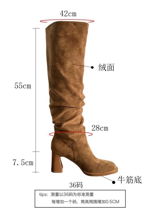 High Leg Boot High Heel Riding Boots Square Head Small Thick Leg Length $145.50 Dana Fashion Color: Beige Single Lining Size: 34 Women's clothing Product information: Pattern: solid color Inner material: Microfiber Color: Apricot (single lining), Black (s