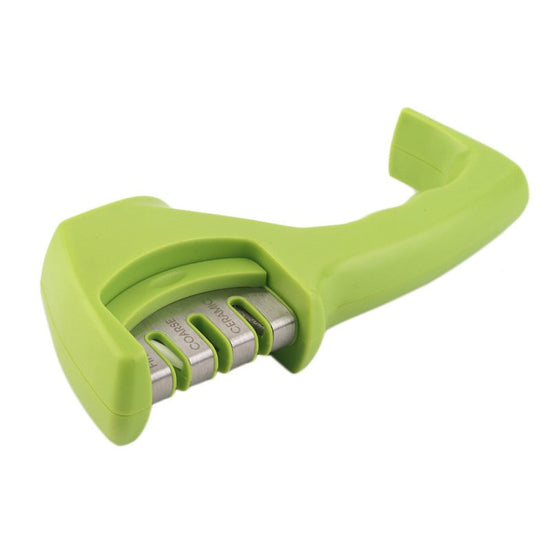 High Quality Professional Knife Sharpener $29.50 Dana Fashion Color: Green Dana's Kitchen Overview: 1. Stylish and safe design, easy to clean and store. 2. Anti-slip rubber feet to ensure stability when sharpening the knife 3. Three-level sharpening (fine