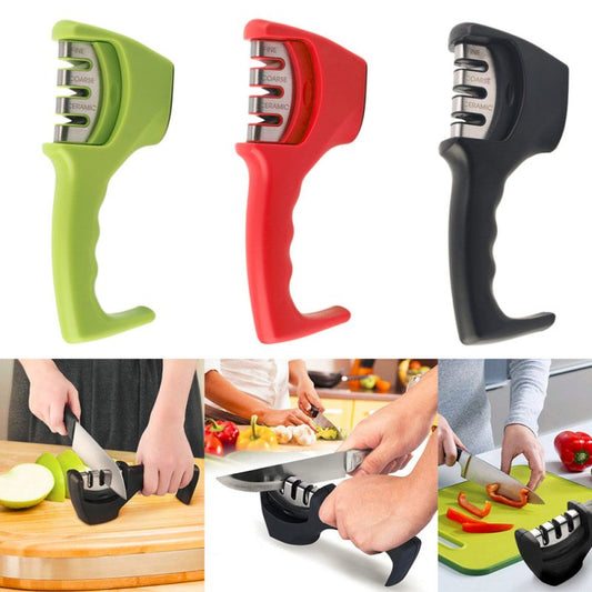 High Quality Professional Knife Sharpener $29.50 Dana Fashion Color: Black Dana's Kitchen Overview: 1. Stylish and safe design, easy to clean and store. 2. Anti-slip rubber feet to ensure stability when sharpening the knife 3. Three-level sharpening (fine