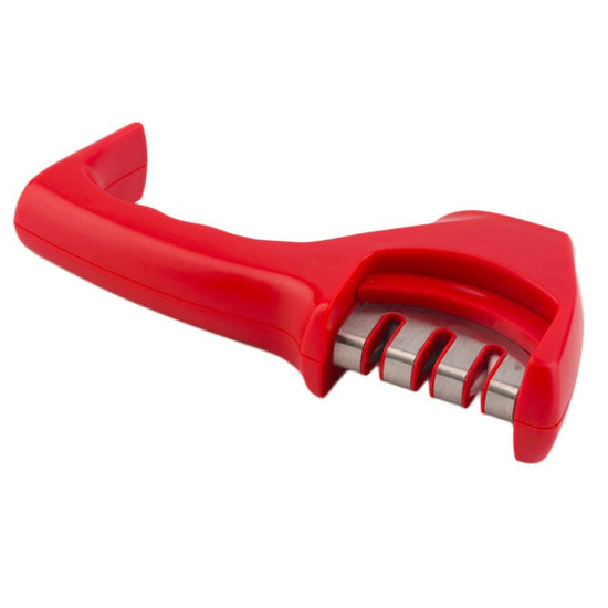 High Quality Professional Knife Sharpener $29.50 Dana Fashion Color: Red Dana's Kitchen Overview: 1. Stylish and safe design, easy to clean and store. 2. Anti-slip rubber feet to ensure stability when sharpening the knife 3. Three-level sharpening (fine,