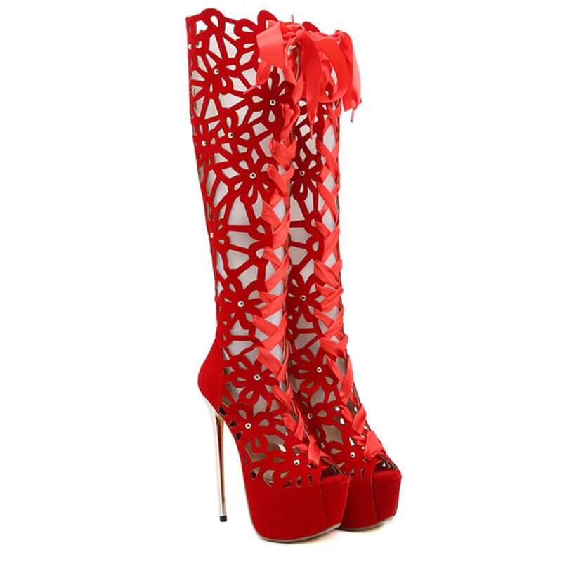High-top Lace-up Peep Toe Hollow-out High Heels $79.90 Dana Fashion Color: Black Size: 35 Women's shoes Product information: Lining material: Pu Toe holder shape: Fish Mouth Color: black, red Shoe Upper material: Matte Size: 35,36,37,38,39,40,41,42 Wearin