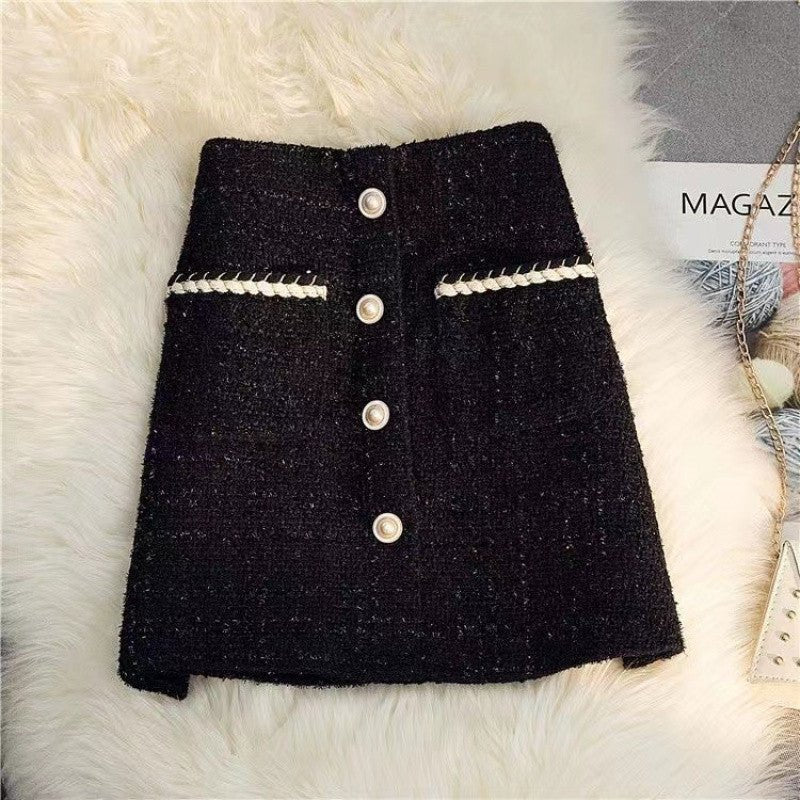 High Waist A- Line Bag Tweed Slimming Mid-length Dress Skirt $42.50 Dana Fashion Color: Short Black Size: 2XL Women's clothing Product information: Fabric name: Tweed Skirt-type: A- line skirt Color: long Milky White, long black, short Milky White, short