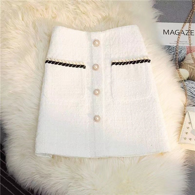 High Waist A- Line Bag Tweed Slimming Mid-length Dress Skirt $42.50 Dana Fashion Color: Short Milky White Size: 2XL Women's clothing Product information: Fabric name: Tweed Skirt-type: A- line skirt Color: long Milky White, long black, short Milky White,
