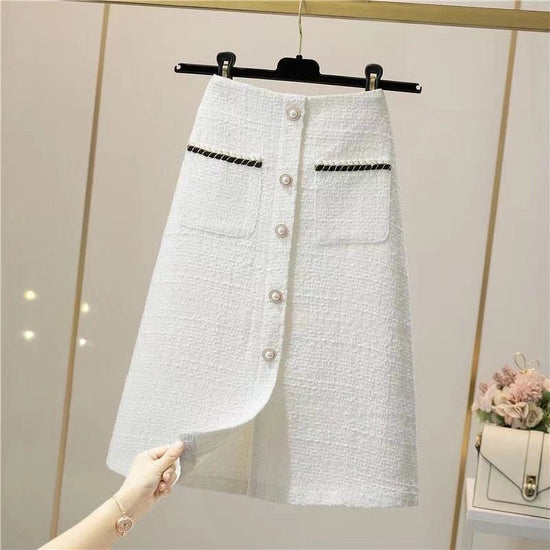 High Waist A- Line Bag Tweed Slimming Mid-length Dress Skirt $42.50 Dana Fashion Color: Long Milky White Size: 2XL Women's clothing Product information: Fabric name: Tweed Skirt-type: A- line skirt Color: long Milky White, long black, short Milky White, s