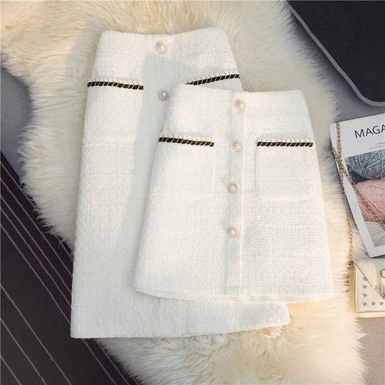 High Waist A- Line Bag Tweed Slimming Mid-length Dress Skirt $42.50 Dana Fashion Color: Long Black Size: 2XL Women's clothing Product information: Fabric name: Tweed Skirt-type: A- line skirt Color: long Milky White, long black, short Milky White, short b