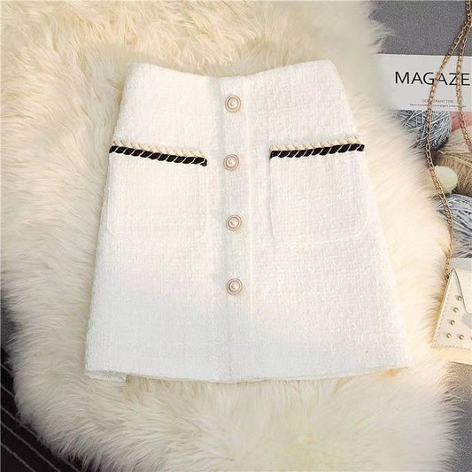 High Waist A- Line Bag Tweed Slimming Mid-length Dress Skirt $42.50 Dana Fashion Color: Long Black Size: 2XL Women's clothing Product information: Fabric name: Tweed Skirt-type: A- line skirt Color: long Milky White, long black, short Milky White, short b