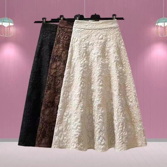 High Waist Hollow-out Floral Large Swing Umbrella Skirt $28.50 Dana Fashion Color: Apricot Size: 2XL Women's clothing Product information: Pattern: Flowers Color: Black, apricot, dark brown Main fabric composition: Polyester (polyester fiber) Size: S,M,L,