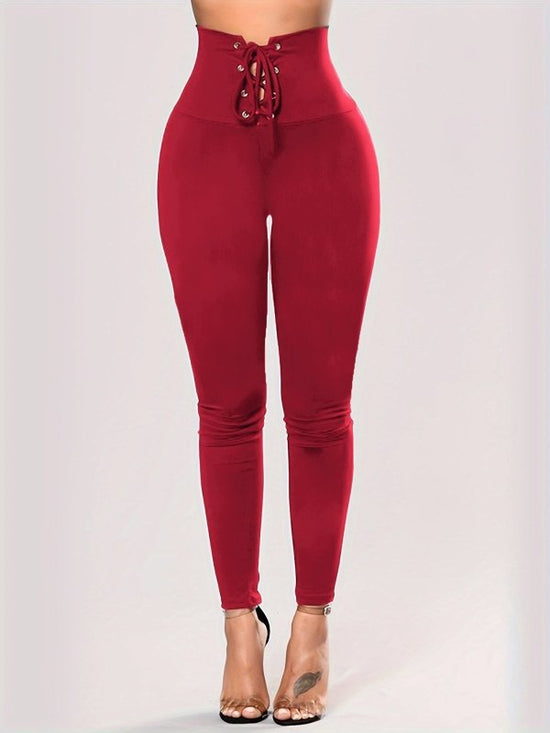 High Waist Lace-up Belly Contracting And Close-fitting Leggings $37.76 Dana Fashion Color: Wine Red Size: L Women's clothing Product information: Color: black, dark brown, Rose Red, wine red, purple leopard print, small purple flower Elasticity: high elas