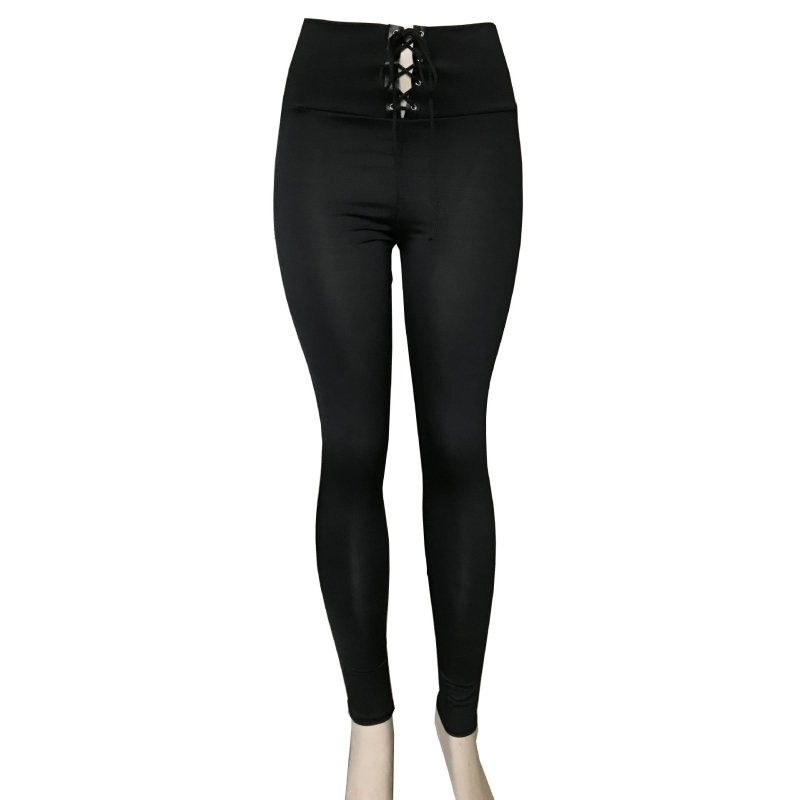 High Waist Lace-up Belly Contracting And Close-fitting Leggings $37.76 Dana Fashion Color: Black Size: L Women's clothing Product information: Color: black, dark brown, Rose Red, wine red, purple leopard print, small purple flower Elasticity: high elastic