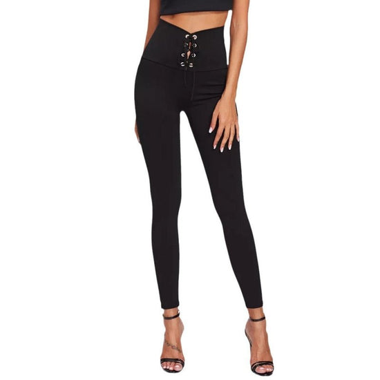 High Waist Lace-up Belly Contracting And Close-fitting Leggings $37.76 Dana Fashion Color: Black Size: L Women's clothing Product information: Color: black, dark brown, Rose Red, wine red, purple leopard print, small purple flower Elasticity: high elastic