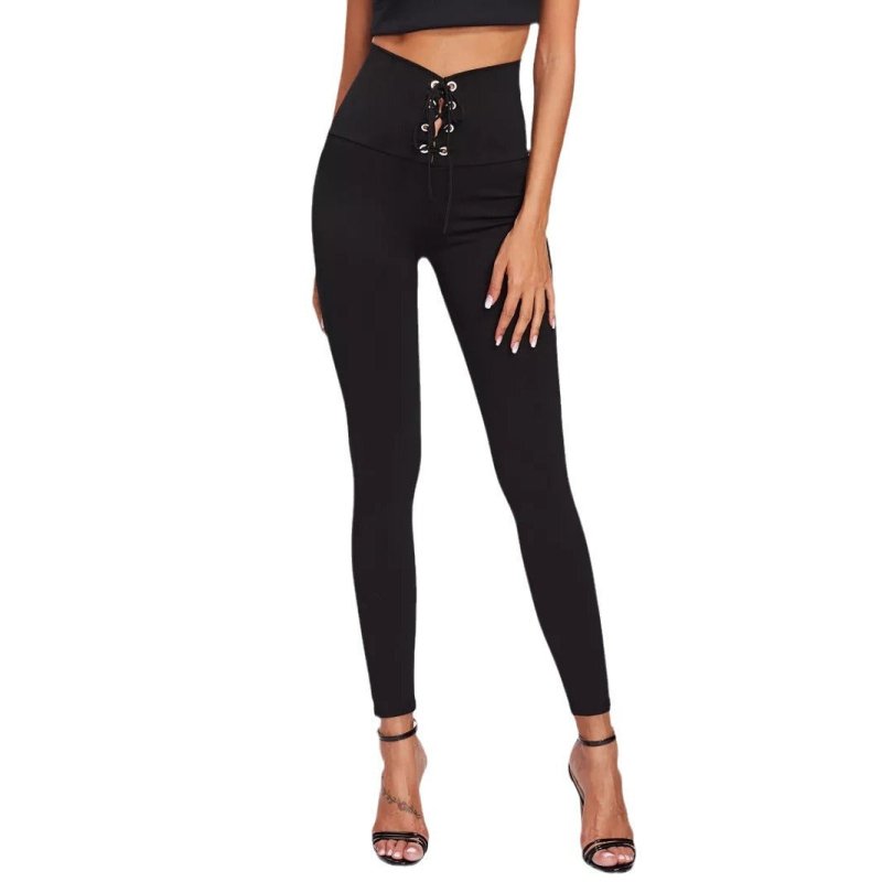 High Waist Lace-up Belly Contracting And Close-fitting Leggings $37.76 Dana Fashion Color: Black Size: L Women's clothing Product information: Color: black, dark brown, Rose Red, wine red, purple leopard print, small purple flower Elasticity: high elastic