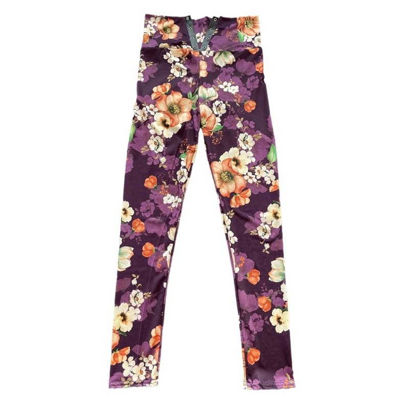 High Waist Lace-up Belly Contracting And Close-fitting Leggings $37.76 Dana Fashion Color: Small Purple Flower Size: L Women's clothing Product information: Color: black, dark brown, Rose Red, wine red, purple leopard print, small purple flower Elasticity