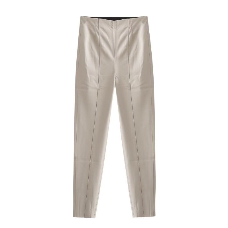 High Waist Slimming Skinny Leather Pants Women $49.00 Dana Fashion Color: Beige Size: L Women's clothing Product information: Color: Black, Milky White, Brown Elasticity: Micro elasticity Main fabric composition: PU Size: XS,S,M,L Pants type: straight-leg