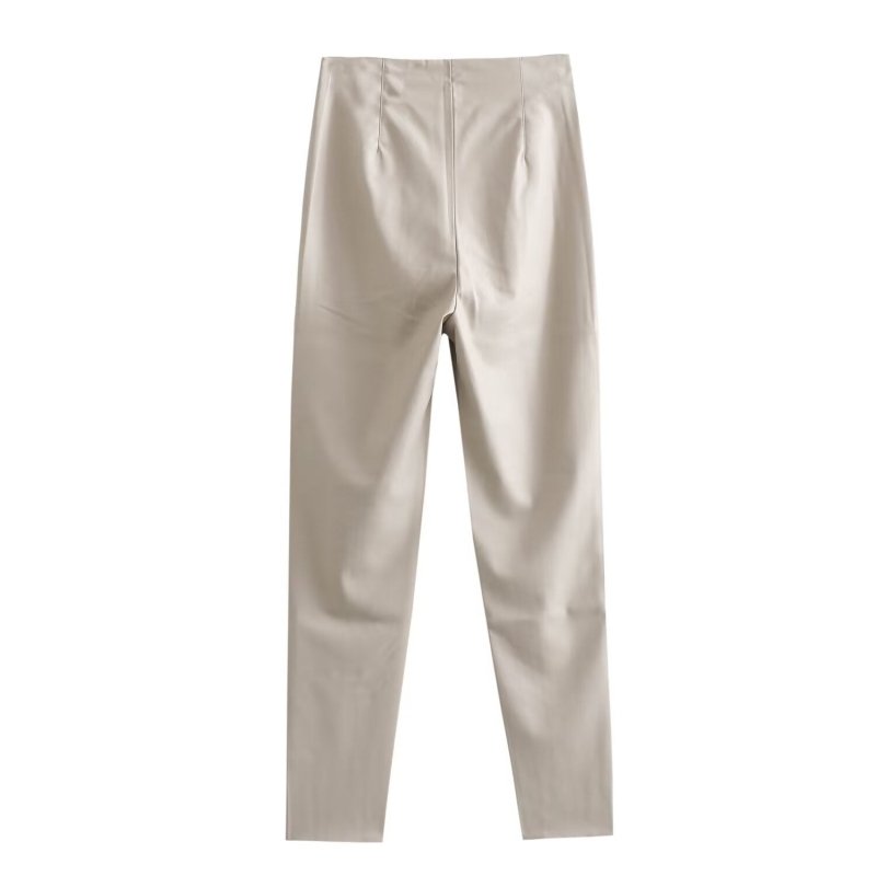 High Waist Slimming Skinny Leather Pants Women $49.00 Dana Fashion Color: Beige Size: L Women's clothing Product information: Color: Black, Milky White, Brown Elasticity: Micro elasticity Main fabric composition: PU Size: XS,S,M,L Pants type: straight-leg