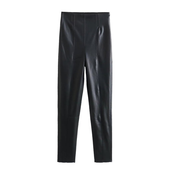 High Waist Slimming Skinny Leather Pants Women $49.00 Dana Fashion Color: Black Size: L Women's clothing Product information: Color: Black, Milky White, Brown Elasticity: Micro elasticity Main fabric composition: PU Size: XS,S,M,L Pants type: straight-leg